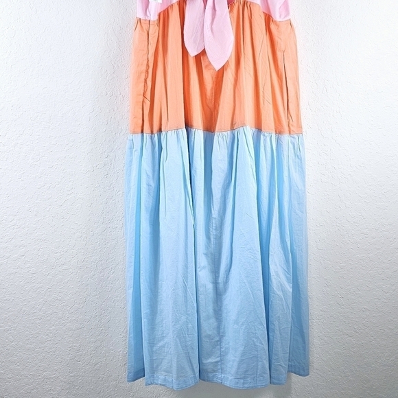 New! J. Crew Colorblock Tie Back Tiered Cotton Spaghetti Strap Maxi Dress - Picture 9 of 15